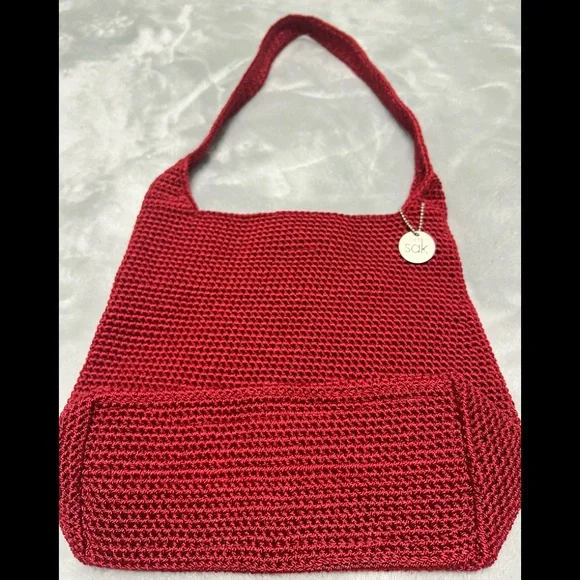 The Sak Woven Crochet Shoulder bag in red. - Picture 6 of 7